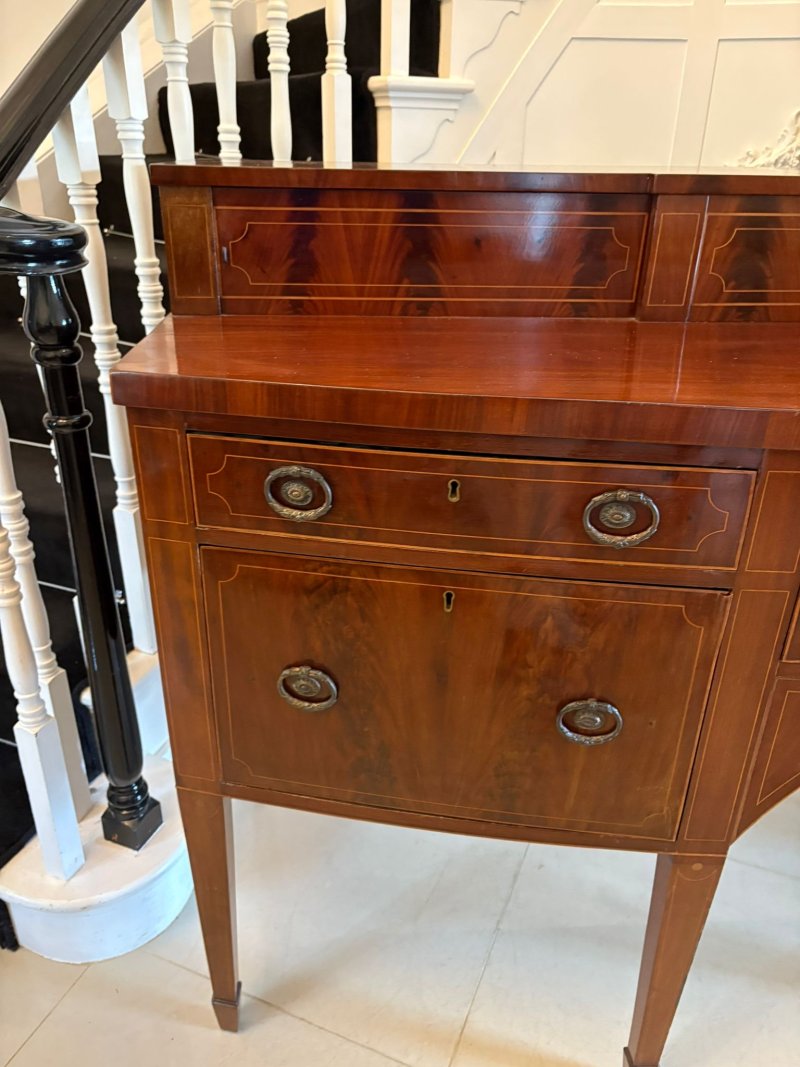 Outstanding Quality Large Antique George III Mahogany and Boxwood Strung Bow Fronted Sideboard - Image 11